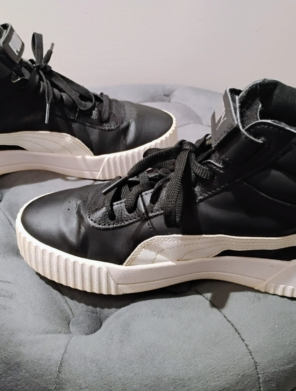 Puma Carina 2.0 Mid-Top Black and White Sneakers